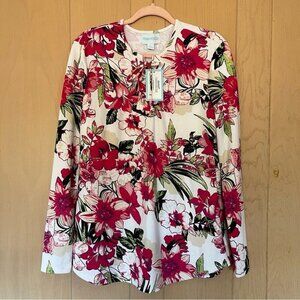 Caya Costa Stretchy Floral Print Tunic Blouse Top Shirt Size XL UV Protection